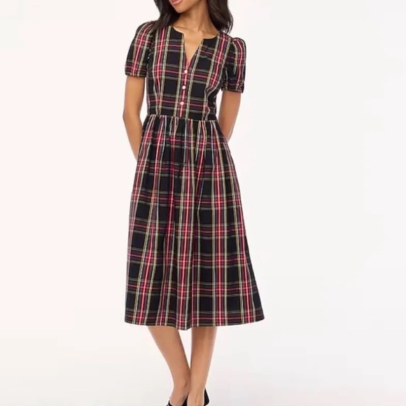 J. Crew Dresses & Skirts - J. Crew Stewert Tartan Puff Sleeved Midi Dress